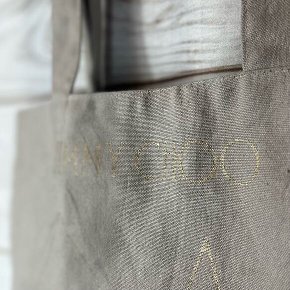 NEW Jimmy Choo Grey Gold Metallic Heel Graphic Print Zippered Tote Bag Purse - Picture 9 of 10